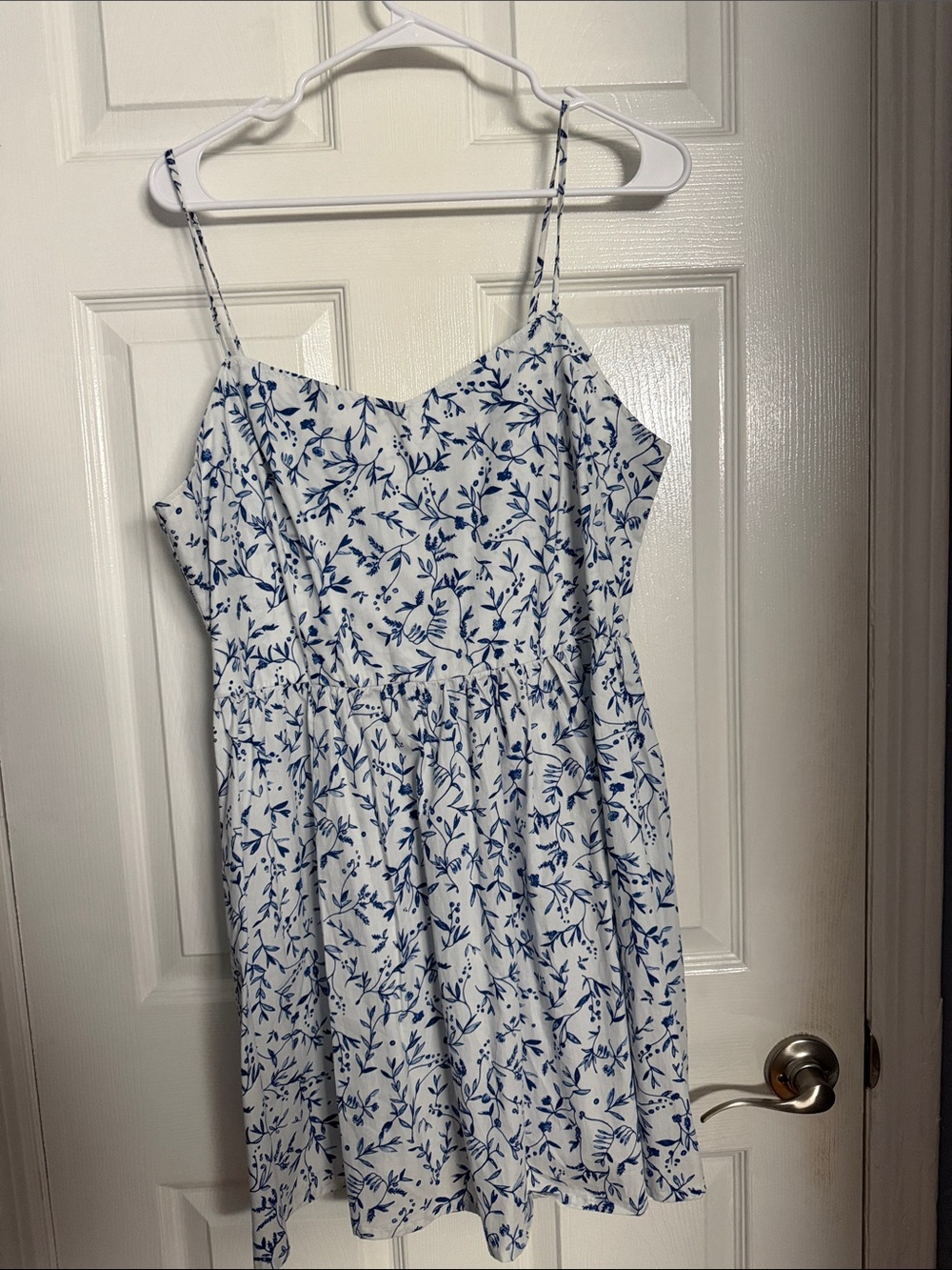 H&M White Mini Dress with Blue Floral Print